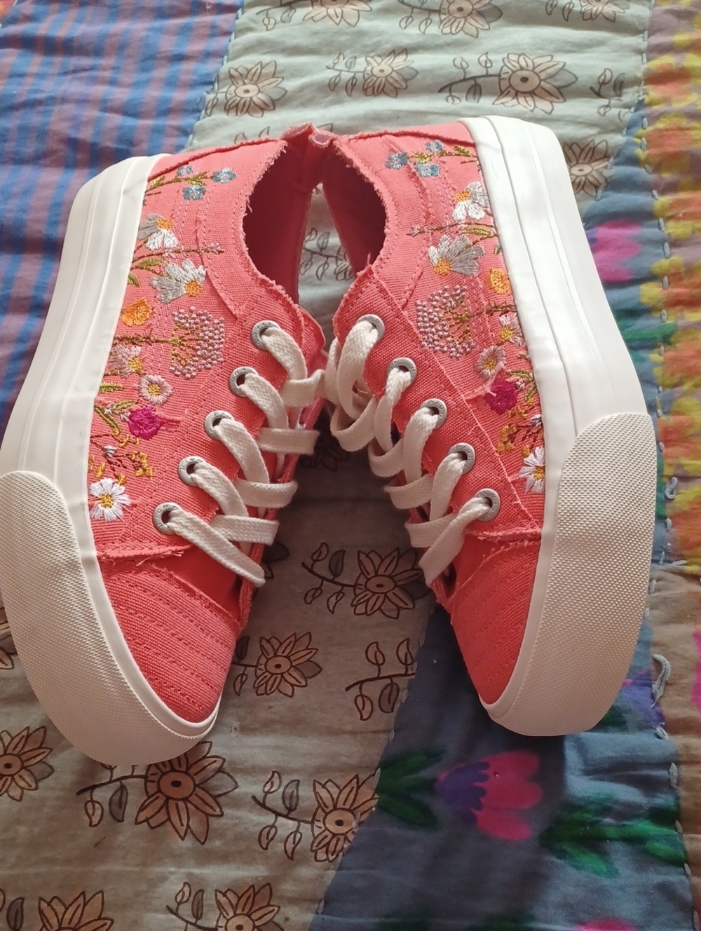 Blowfish Coral Pink Embroidered Platform Sneakers